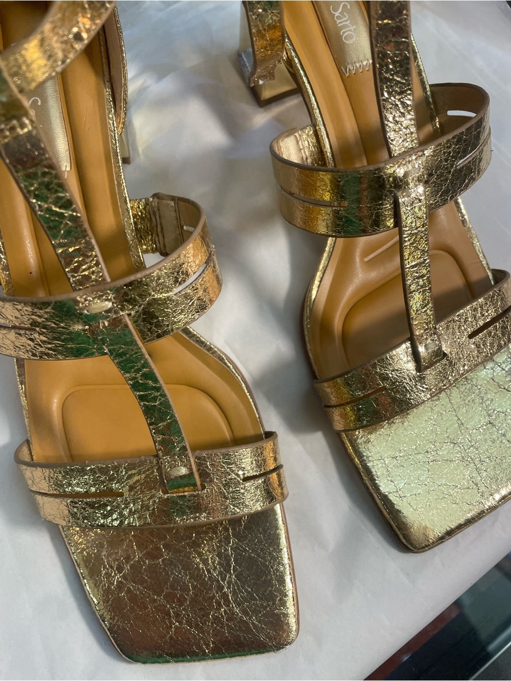 Franco Sarto Gold Metallic Strappy Block Heel Sandals - Picture 5 of 9